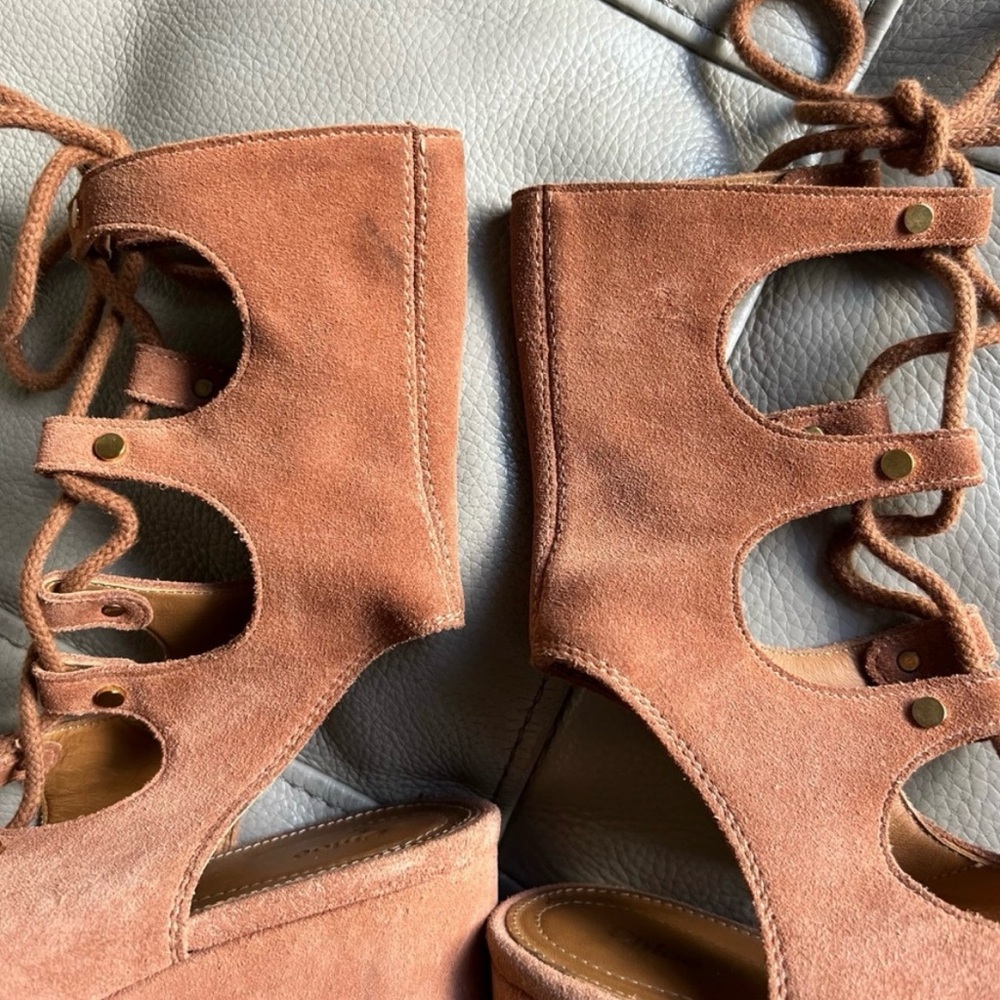 CHLOE Sandals Sz 40 US 10 Lace Up Italian Suede Gladiator Wedge Chillier Brown - Picture 11 of 14